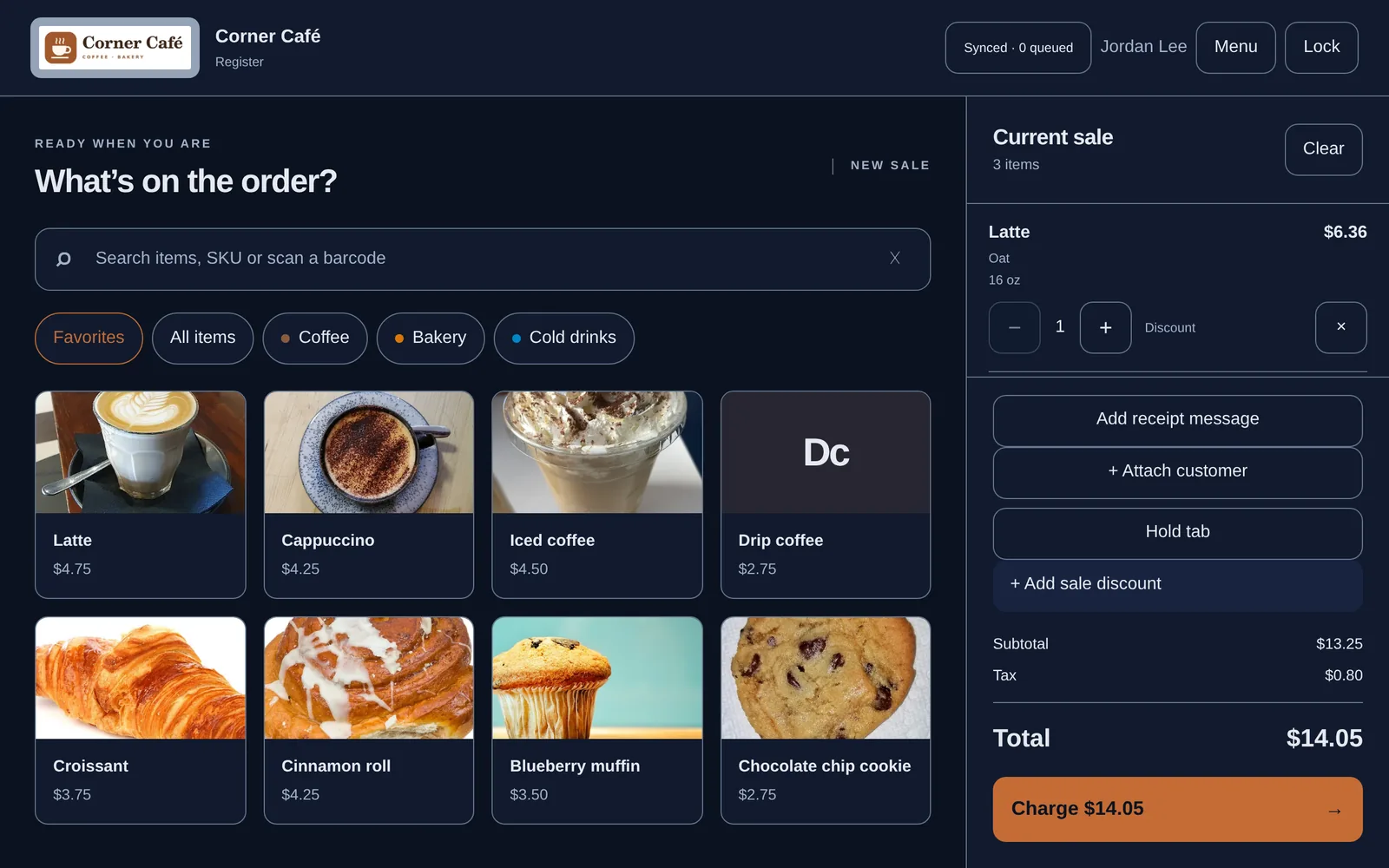 The same register and sale in the dark theme.